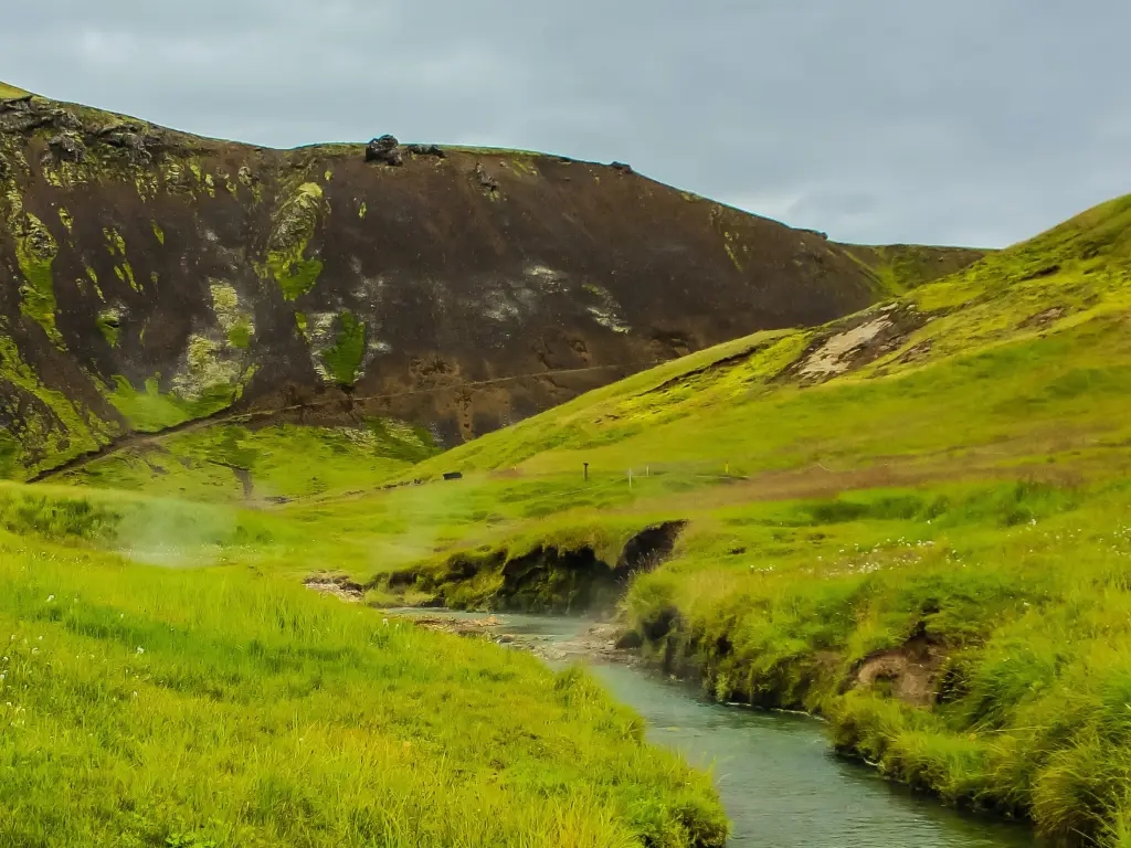 A hot spring river in Reykjadalur Valley, Iceland