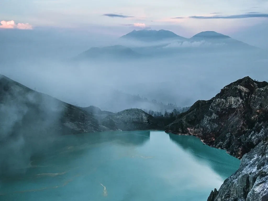 Acid lake on Mount Ijen in Indonesia