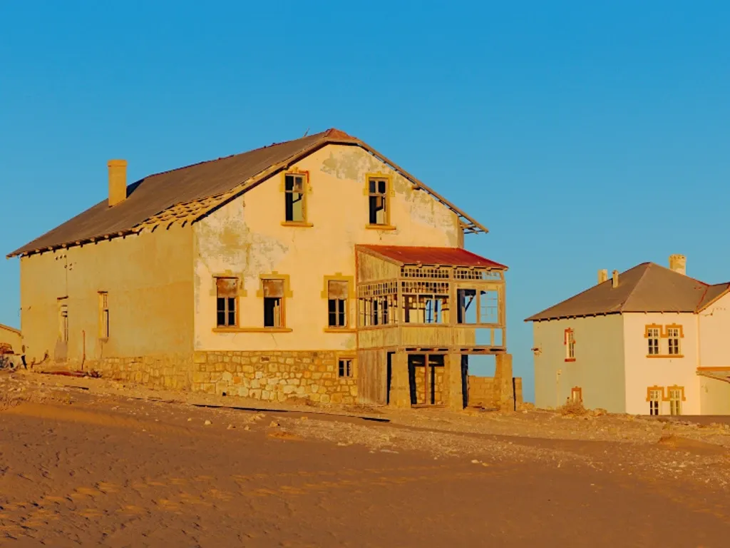 Large houses in the diamond-mining town of Kolmanskop in Namibia