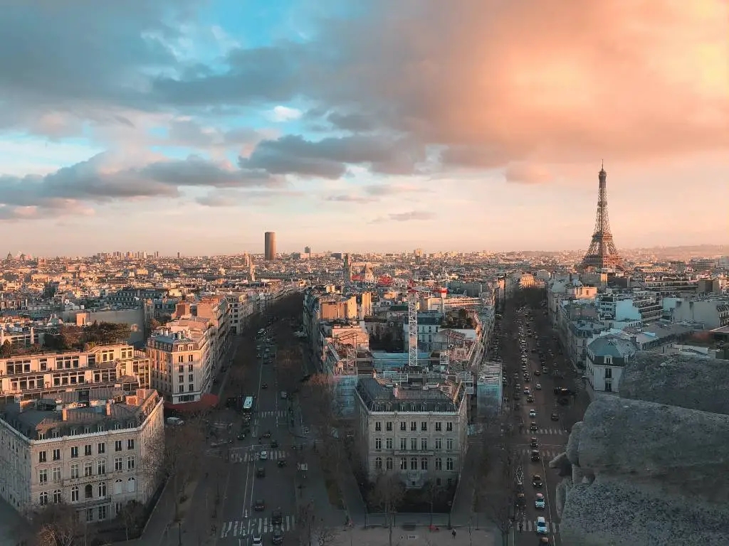 view overlooking Paris with Eiffel Tower in the distance.