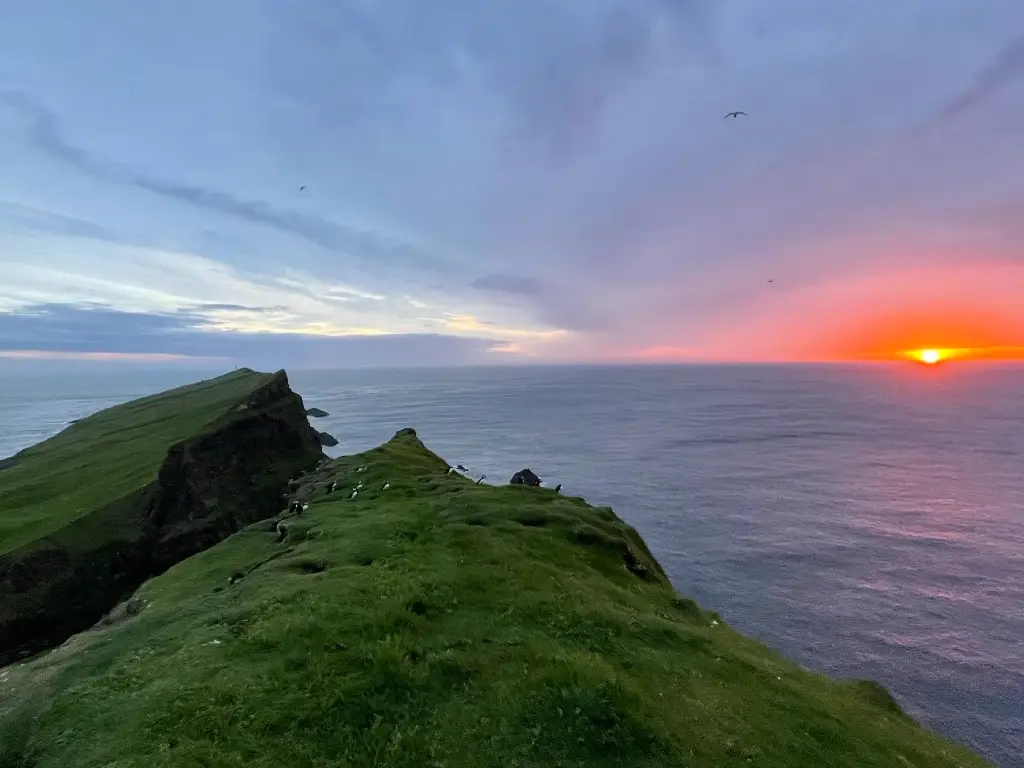Cliffs at Mykines at sunset.