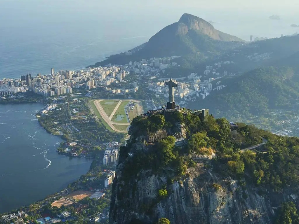 Aerial view of Christ the Redeemer overlooking Rio de Janeiro