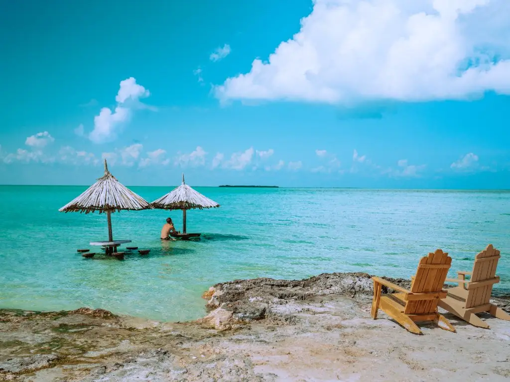 beach and beautiful blue water in Belize.