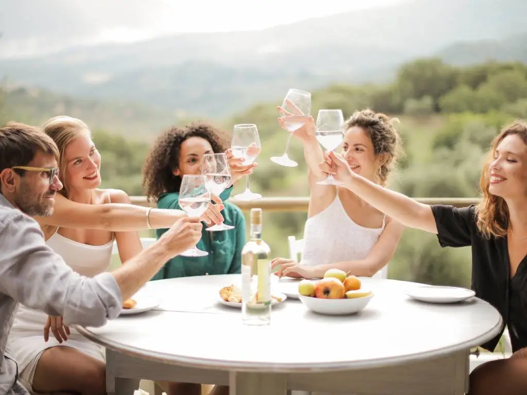 group of friends drinking wine.