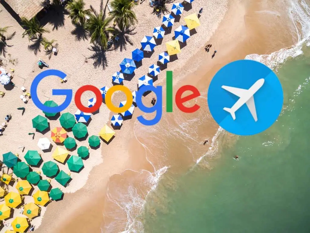 beach with Google Flights logo. 