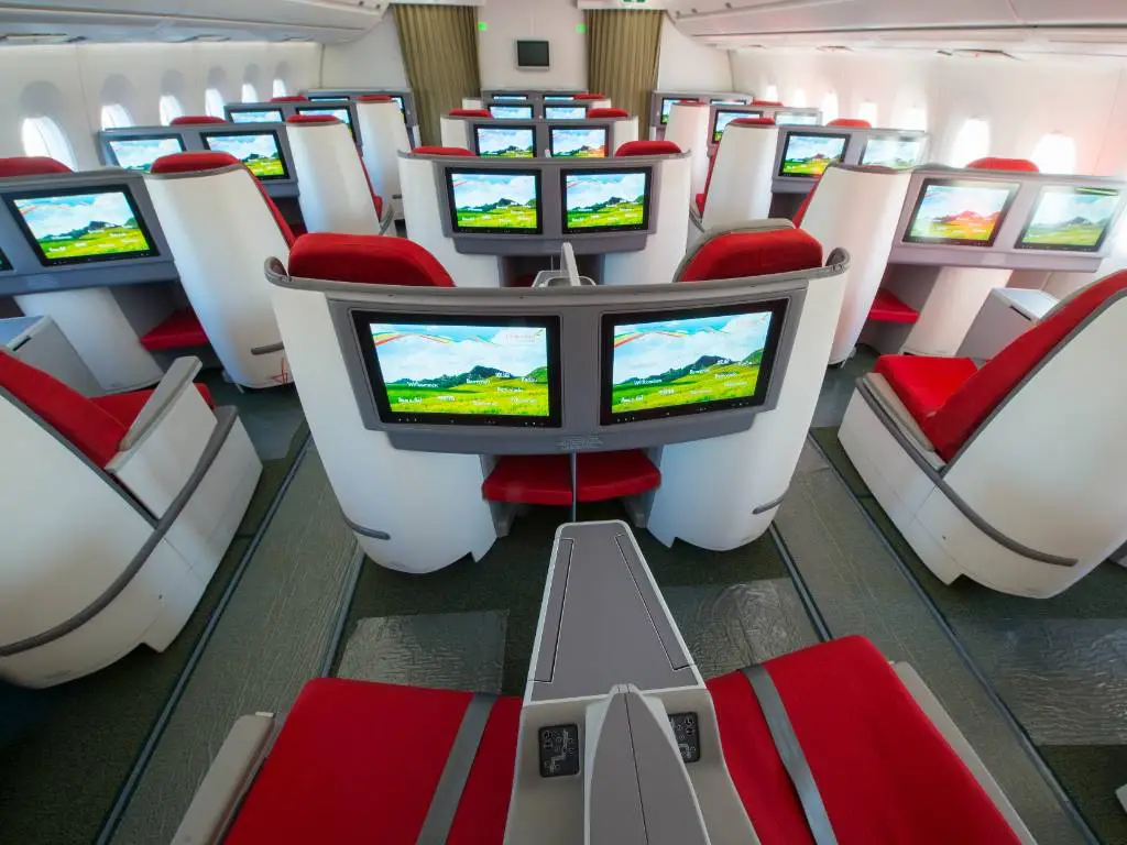 View of Ethiopian Airlines Business Class on plane.