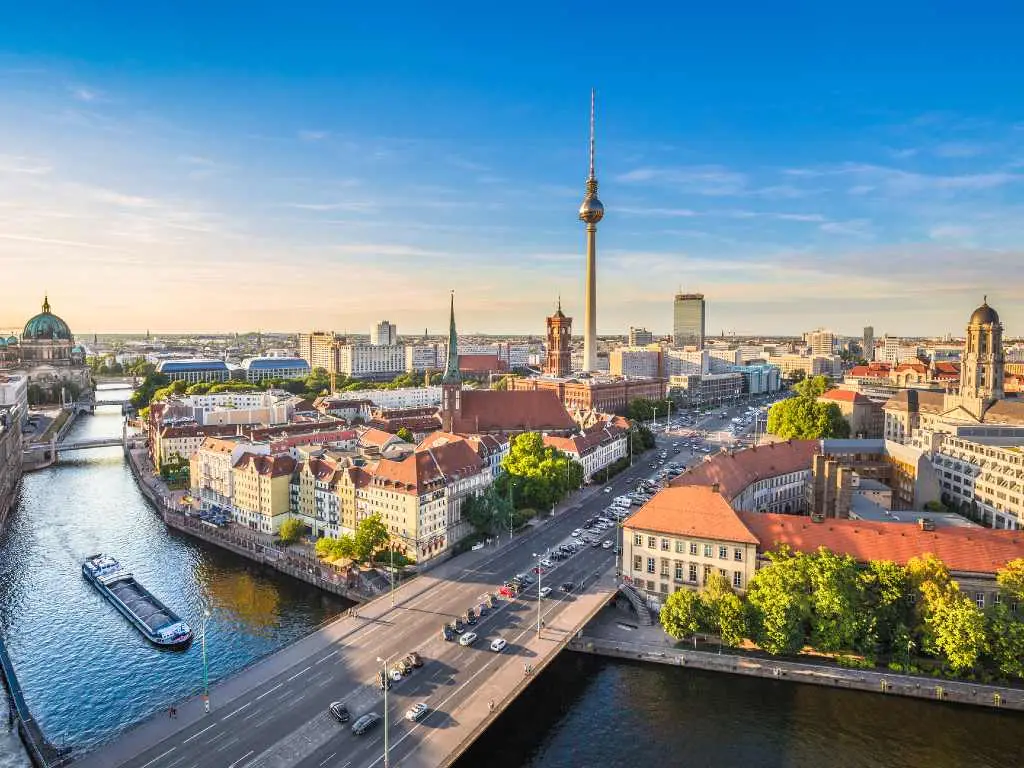 view of Berlin and river Spree from above.