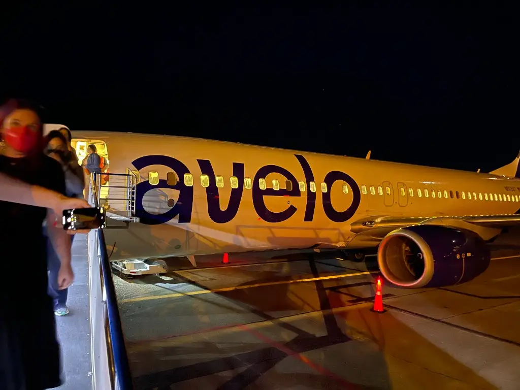 deplaning from Avelo airlines flight.
