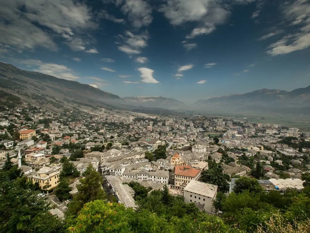 view over Albanian city of Gjirokastër 