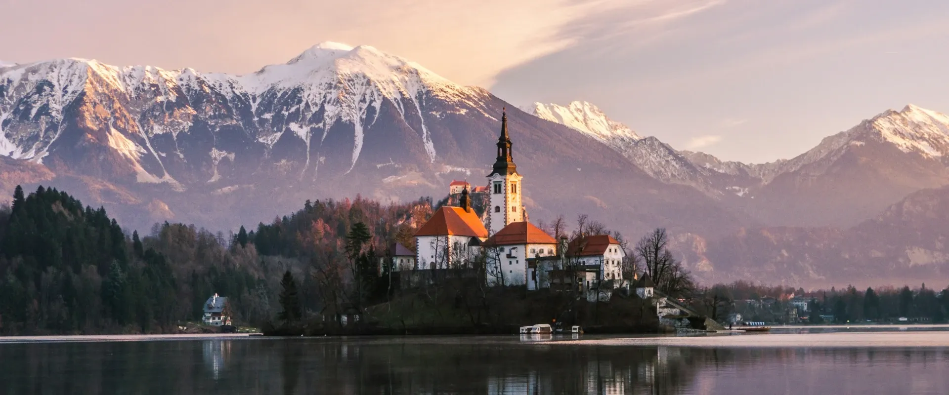View of castle in the lake in Slovenia