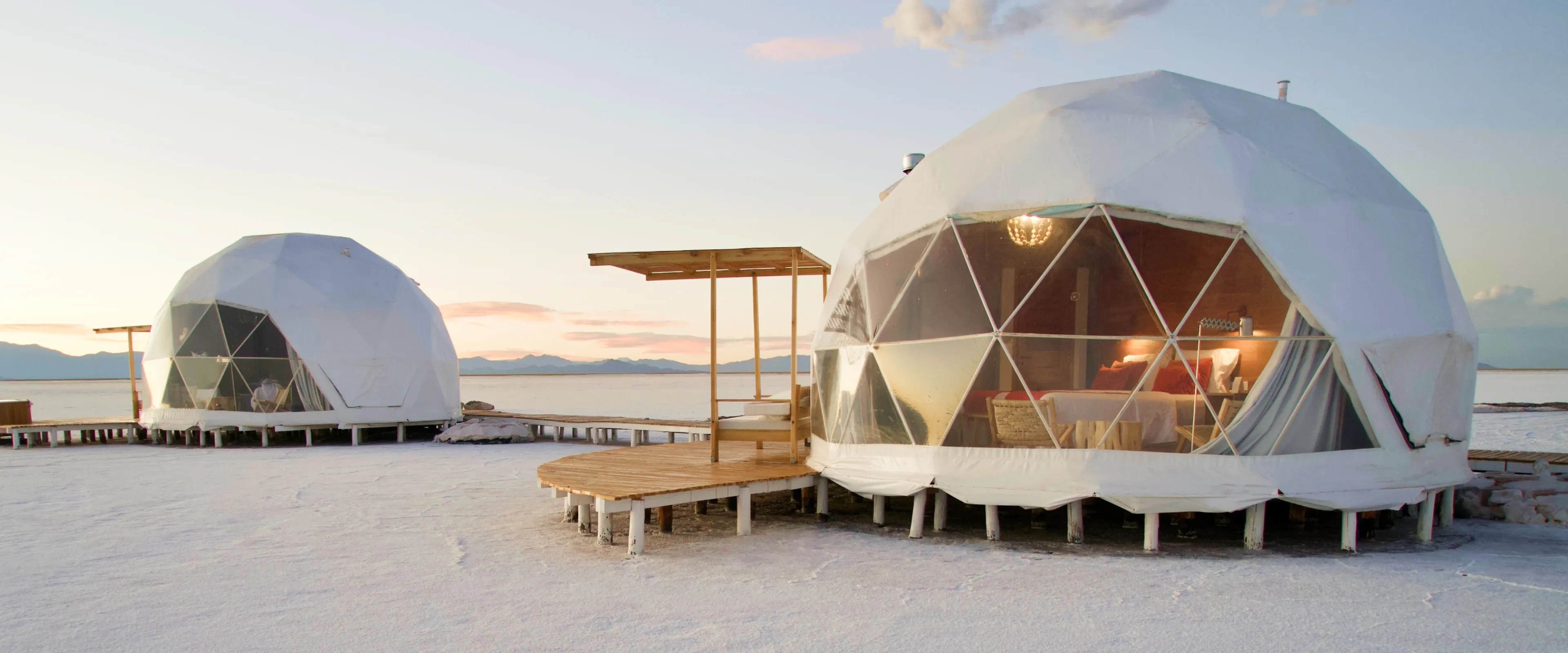 Pristine Camps glamping domes on the salt flats in Argentina